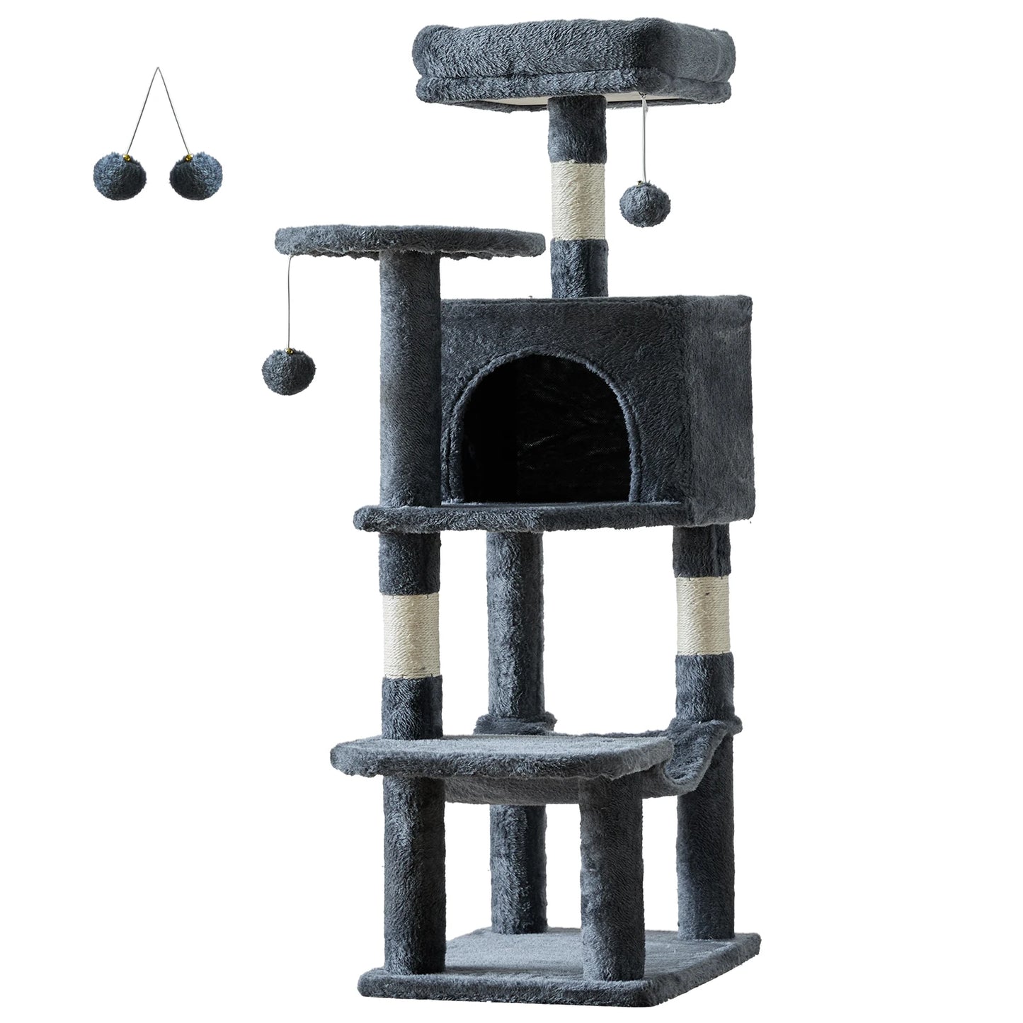 Tiragraffi per Gatti Multi-Livello 112 cm con Cuccia, Amaca, Piattaforme e Tiragraffi in Sisal