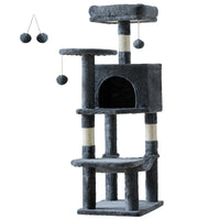 Tiragraffi per Gatti Multi-Livello 112 cm con Cuccia, Amaca, Piattaforme e Tiragraffi in Sisal – Dark Gray