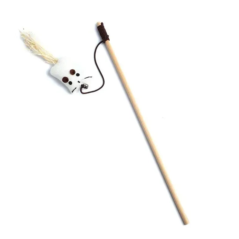 Bacchetta Gioco per Gatti con Piume Colorate e Pendaglio | Cat Wand Interattiva in Legno