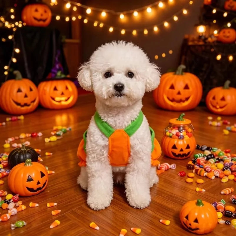 Costume Zucca Halloween per Cani e Gatti – Vestito Arancione Regolabile