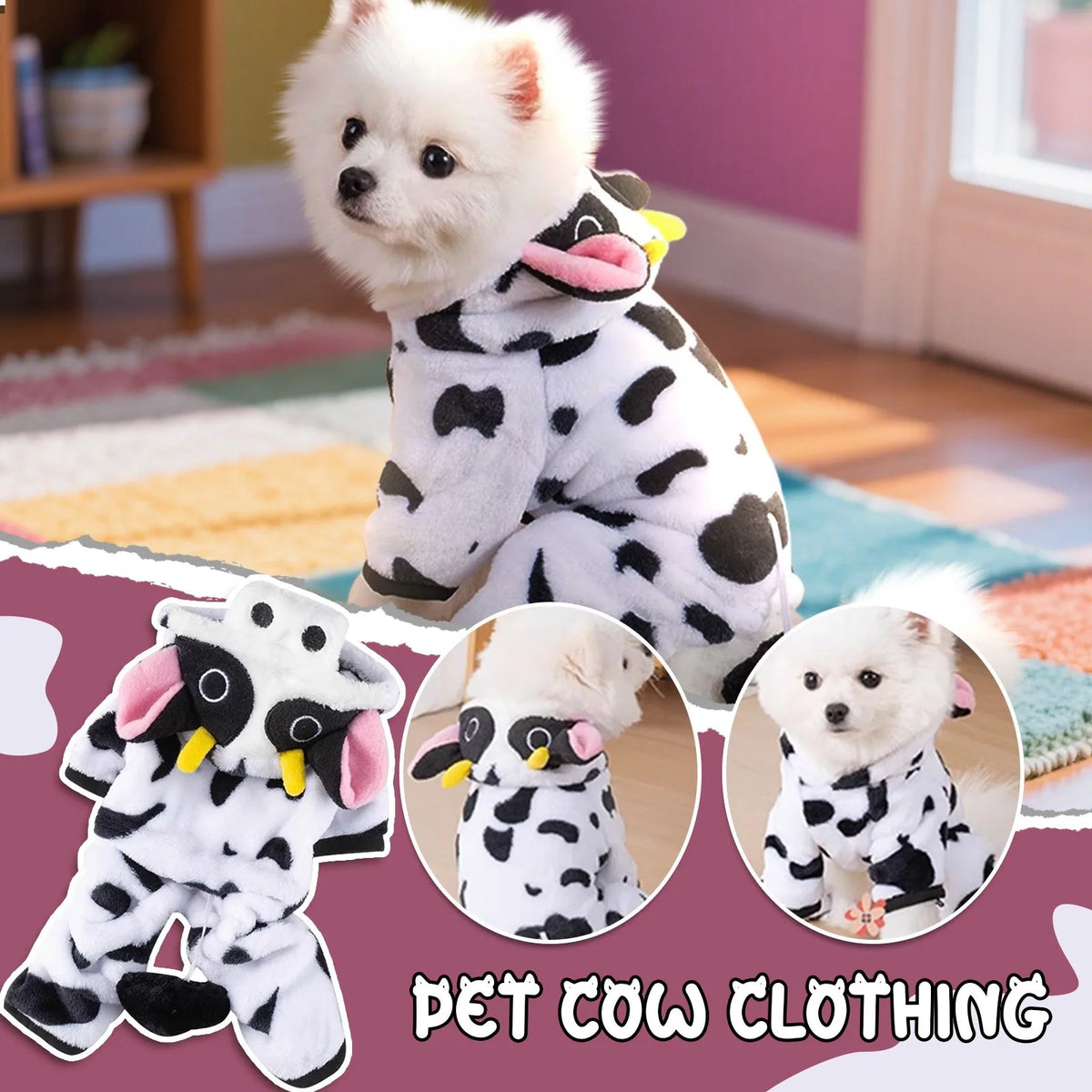 Costume Mucca per Cani – Tutina Calda in Peluche per Halloween e Natale