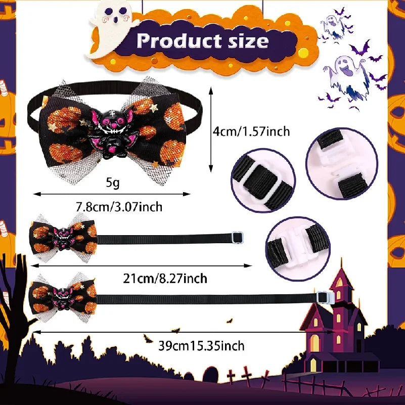 Set 18 Papillon Halloween per Cani e Gatti – Fiocchi Regolabili Fantasie Assortite