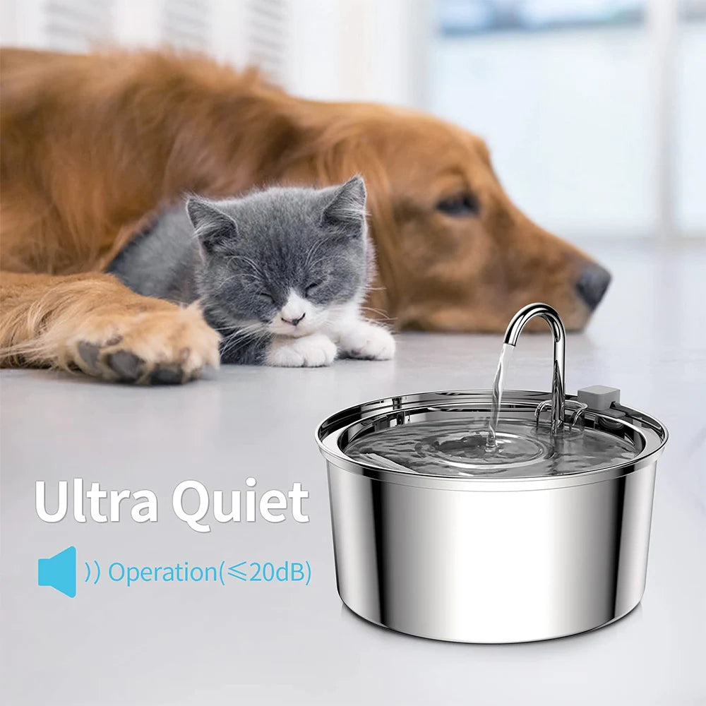 Fontanella per Cani e Gatti in Acciaio Inox | Distributore Automatico d'Acqua USB Silenzioso