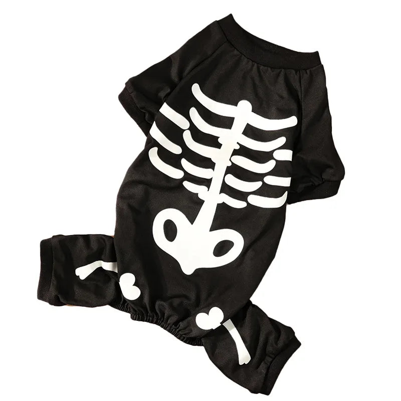 Costume Scheletro Halloween per Cani Fosforescente – Tutina Nera per Cani Piccoli e Medi