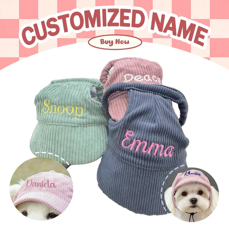 Cappello Personalizzato per Cani e Gatti con Nome Ricamato | Regolabile in Velluto a Coste
