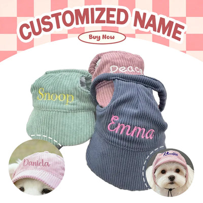 Cappello Personalizzato per Cani e Gatti con Nome Ricamato | Regolabile in Velluto a Coste