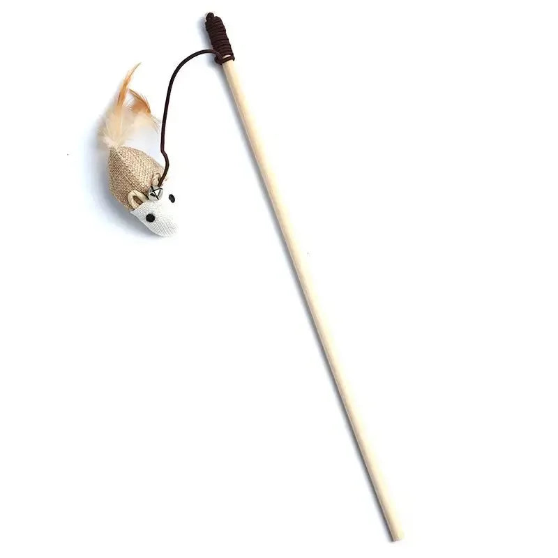 Bacchetta Gioco per Gatti con Piume Colorate e Pendaglio | Cat Wand Interattiva in Legno
