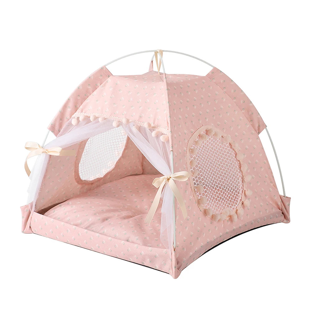 Cuccia Tenda Pieghevole per Gatti – Casetta Portatile 4 Stagioni con Tappetino Fresco – Nido Traspirante per Animali Domestici