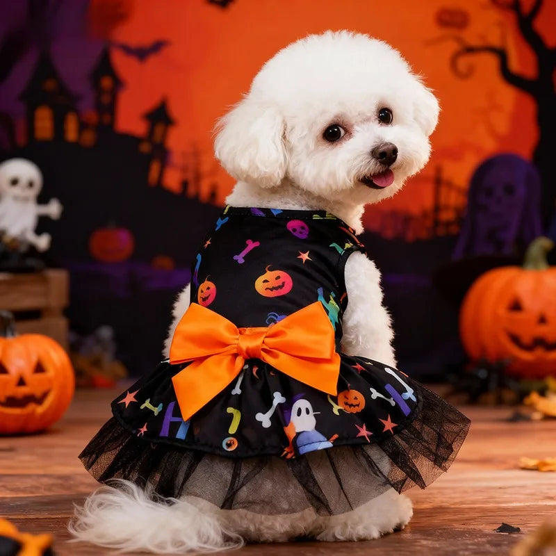 Vestito Halloween per Cani – Abito con Tulle e Fiocco per Cani Piccoli e Medi