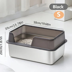 Lettiera per Gatti in Acciaio Inox con Pareti Alte Anti-Sabbia | Taglie S e L – Black S