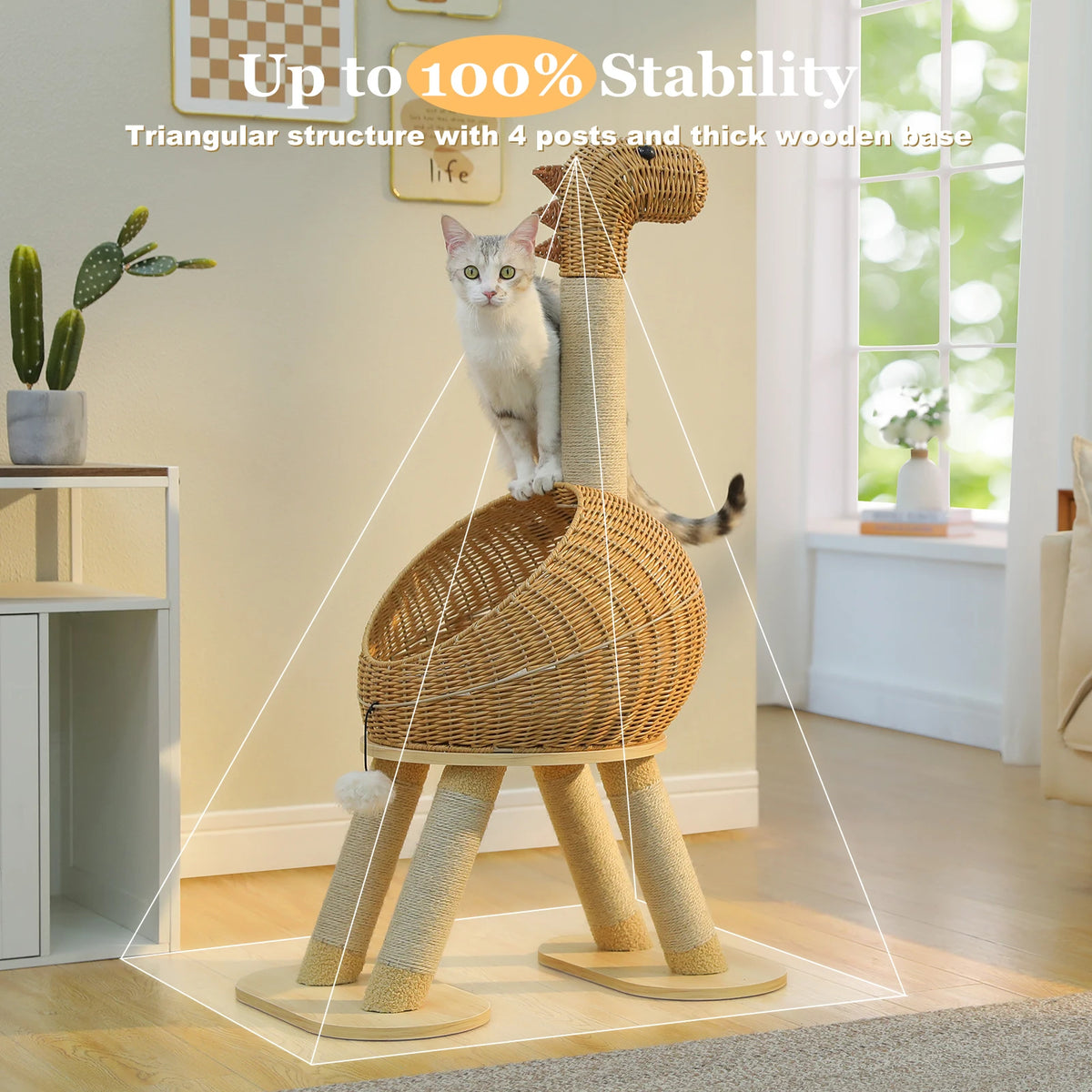 Tiragraffi per Gatti Dinosauro 116 cm con Cuccia in Rattan e Sisal