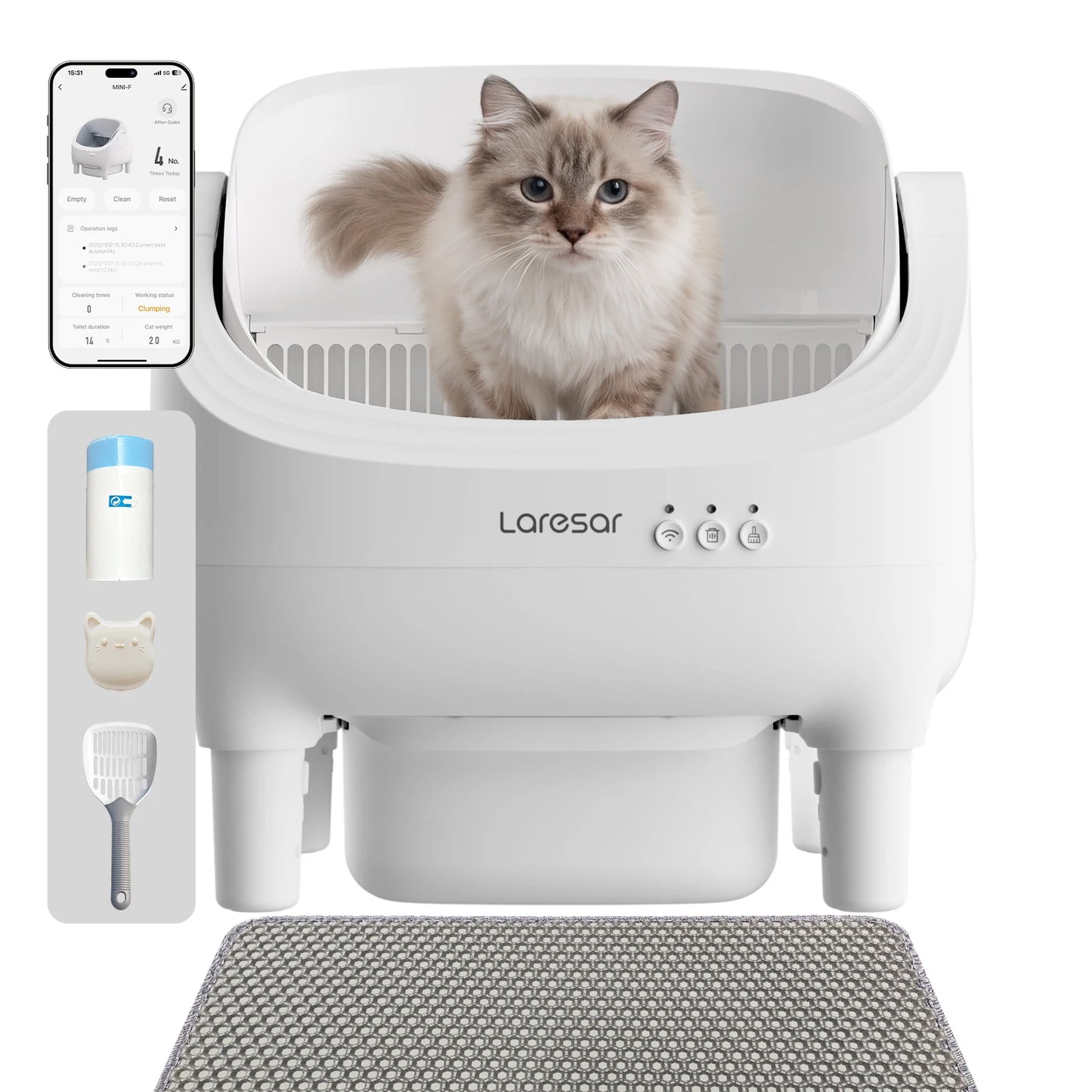 Laresar MINI-F Smart Litter Box – Lettiera Automatica Autopulente per Gatti con Monitoraggio App, Sensori Infrarossi e Aromaterapia