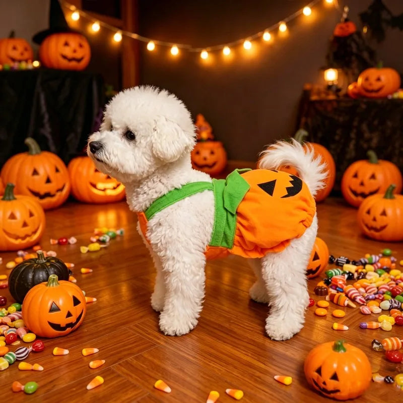 Costume Zucca Halloween per Cani e Gatti – Vestito Arancione Regolabile