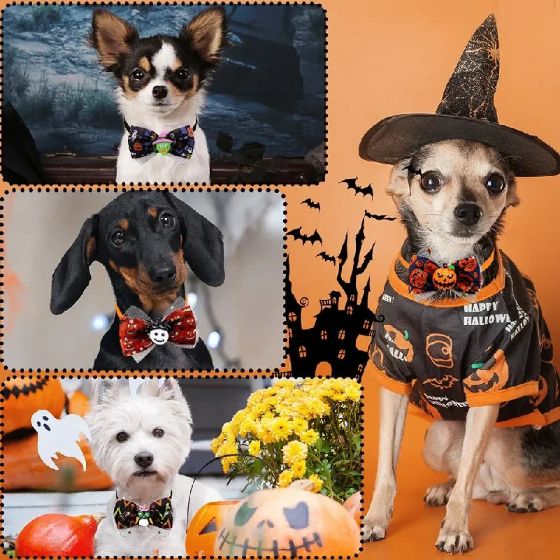 Set 18 Papillon Halloween per Cani e Gatti – Fiocchi Regolabili Fantasie Assortite