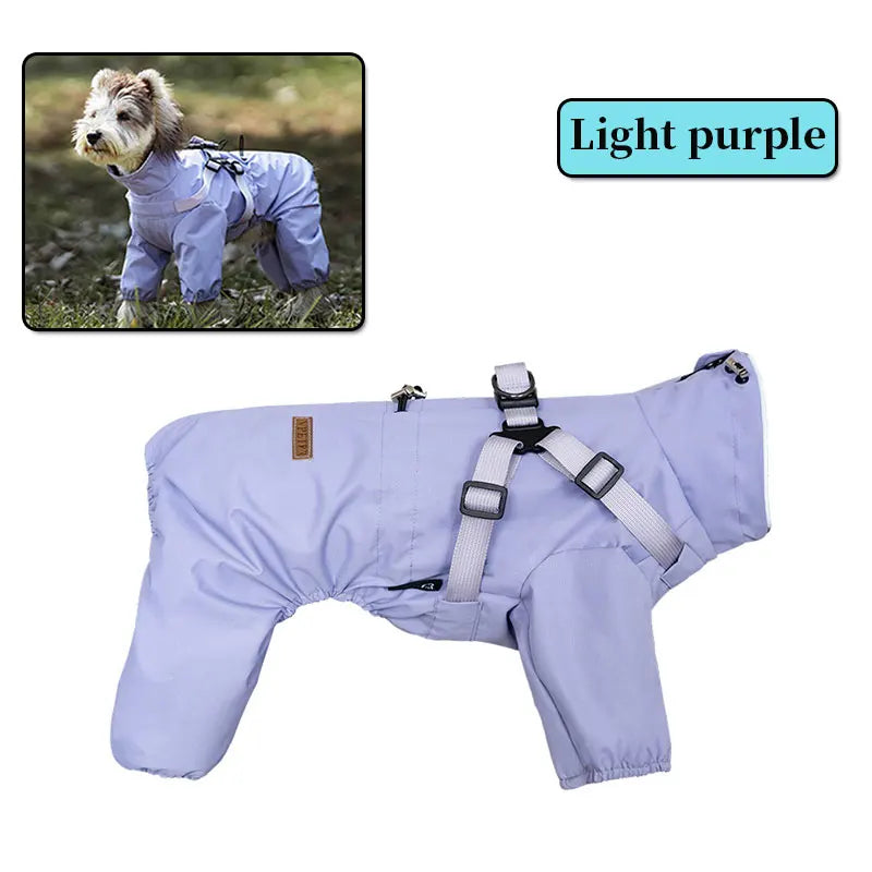 Impermeabile per Cani con Pettorina Integrata – Tuta 4 Zampe Riflettente e Regolabile