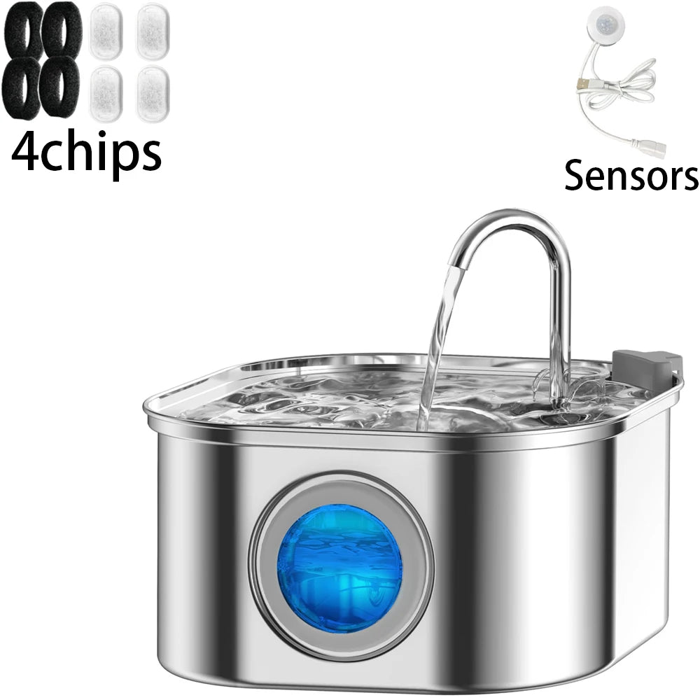 Fontanella Wireless per Gatti 3,2L in Acciaio Inox 304 con Sensore e Filtro