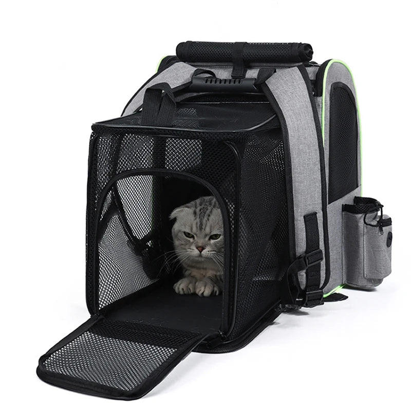 Zaino Trasportino Espandibile per Gatti e Cani di Piccola Taglia | Trasportino con Rete Traspirante, Parasole e Tasche Porta Accessori
