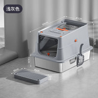 Lettiera Chiusa XXL per Gatti con Base in Acciaio Inox e Tetto Removibile 60×41×39 cm – Light Grey