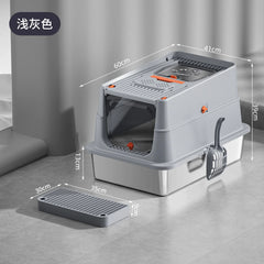 Lettiera Chiusa XXL per Gatti con Base in Acciaio Inox e Tetto Removibile 60×41×39 cm – Light Grey