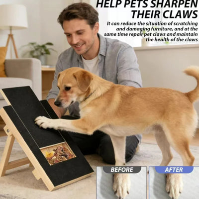 Tavoletta Tiragraffi per Cani in Legno con Box Porta Snack | Lima Unghie per Cani con Superficie Abrasiva e Cassetto Estraibile
