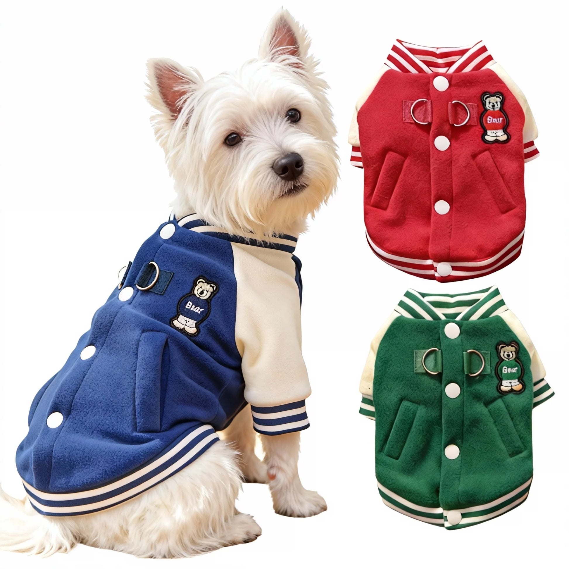Giacca in Pile per Cani Stile College Baseball – Calda con Bottoni per Cani Piccoli e Medi