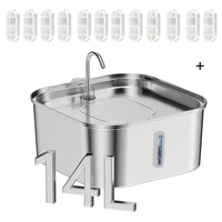 Fontanella per Cani e Gatti 14L in Acciaio Inox 304 con Filtro e Indicatore Livello Acqua – Pet Wate 12Chips