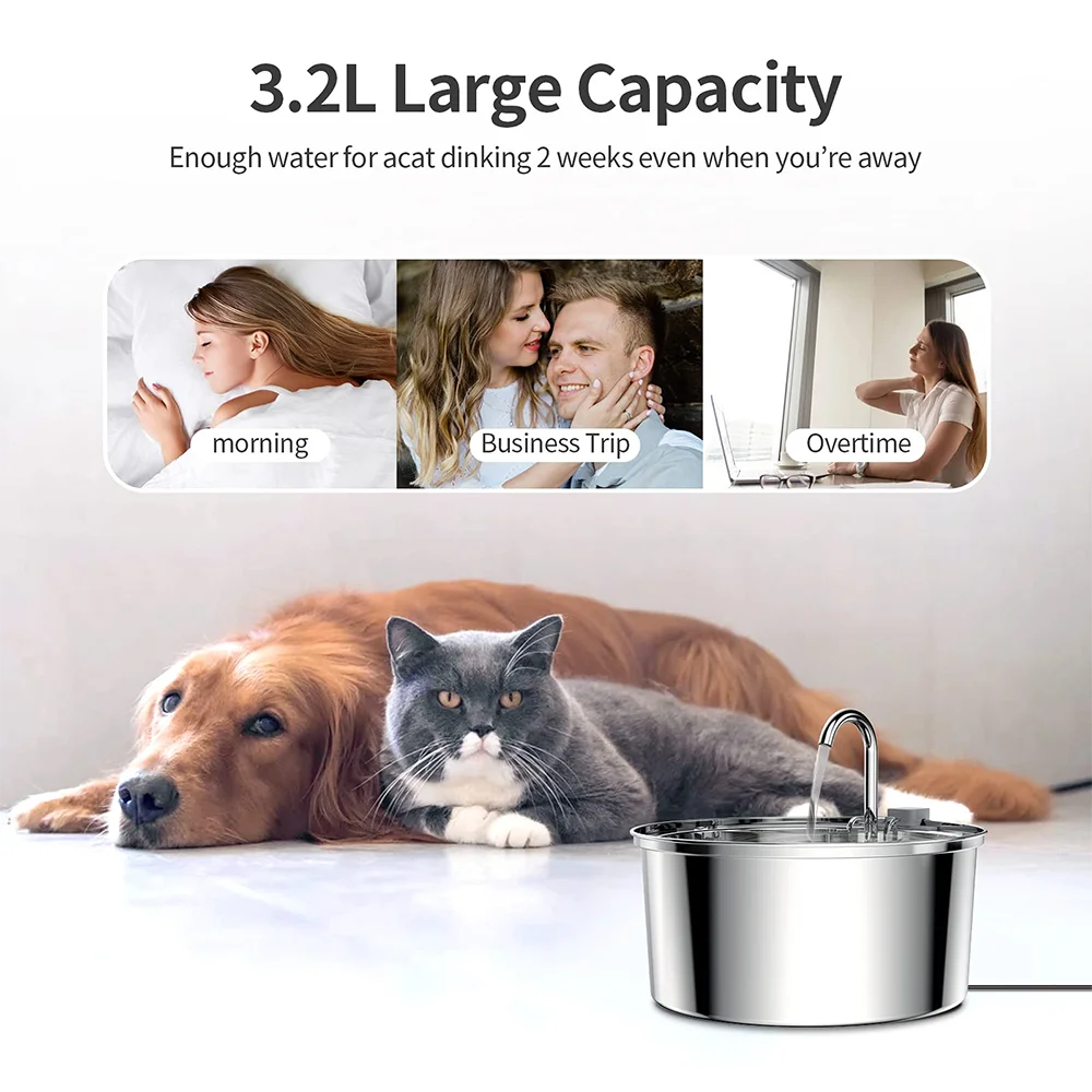 Fontanella per Cani e Gatti in Acciaio Inox | Distributore Automatico d'Acqua USB Silenzioso
