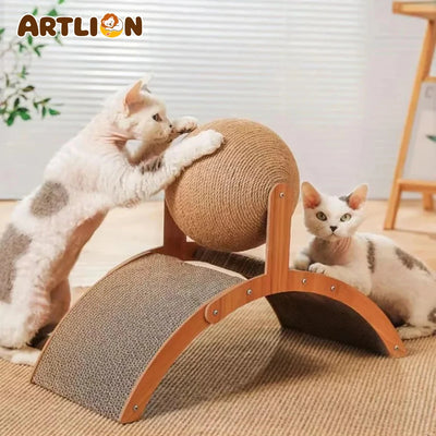 Sisal Rope Cat Scratching Ball – Gioco Tiragraffi a Palla per Gatti e Cuccioli in Corda di Sisal Naturale e Supporto in Legno (Salva-Mobili e Antistress) - Partenopet