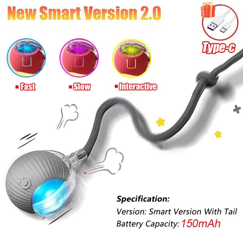 Pallina Interattiva Intelligente per Gatti – Gioco Elettrico Automatico Ricaricabile USB-C in Silicone e ABS con Effetto Coda e Movimento Antistacolo