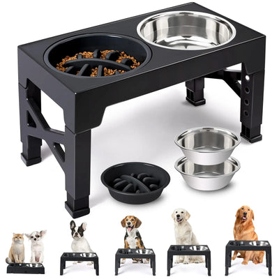 Ciotole Rialzate per Cani con Supporto Regolabile e 2 Ciotole in Acciaio Inox