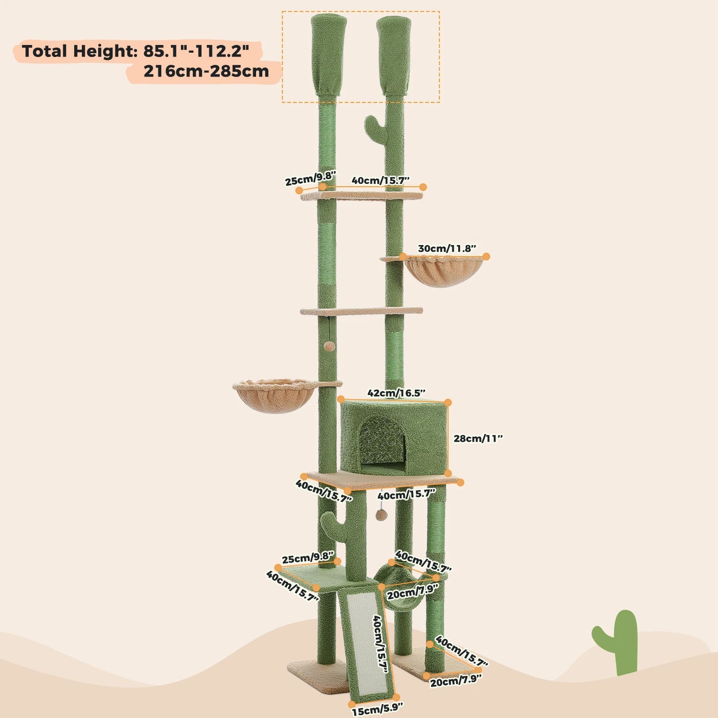 Tiragraffi Albero per Gatti da Pavimento a Soffitto | Cat Tree Regolabile con Cuccia, Amaca e Pali in Sisal