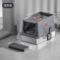 Lettiera Chiusa XXL per Gatti con Base in Acciaio Inox e Tetto Removibile 60×41×39 cm – Dark Gray
