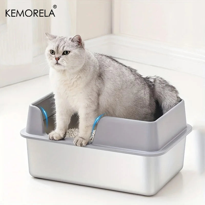 Lettiera per Gatti in Acciaio Inox con Pareti Alte Anti-Sabbia | Taglie S e L