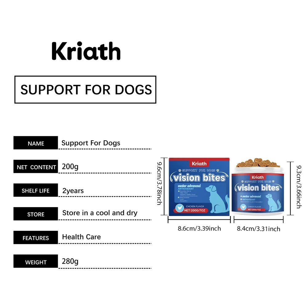 Kriath Vision Bites 200 g – Bocconcini per il Supporto della Vista del Cane con Luteina, DHA e Antiossidanti
