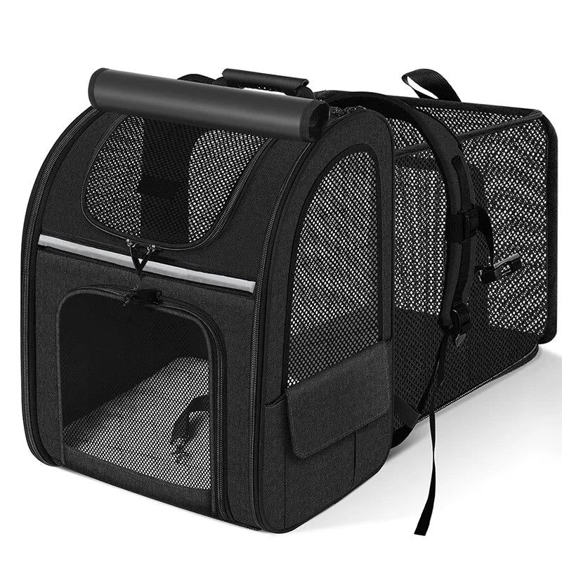 Zaino Trasportino Espandibile per Gatti e Cani di Piccola Taglia | Trasportino con Rete Traspirante, Parasole e Tasche Porta Accessori