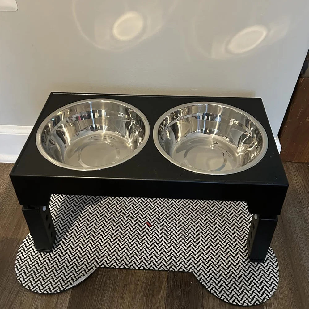 Ciotole Rialzate per Cani con Supporto Regolabile e 2 Ciotole in Acciaio Inox
