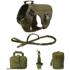 Pettorina Tattica per Cani Grandi MOLLE Regolabile con Maniglia e Attacchi Guinzaglio – Green 5 piece set