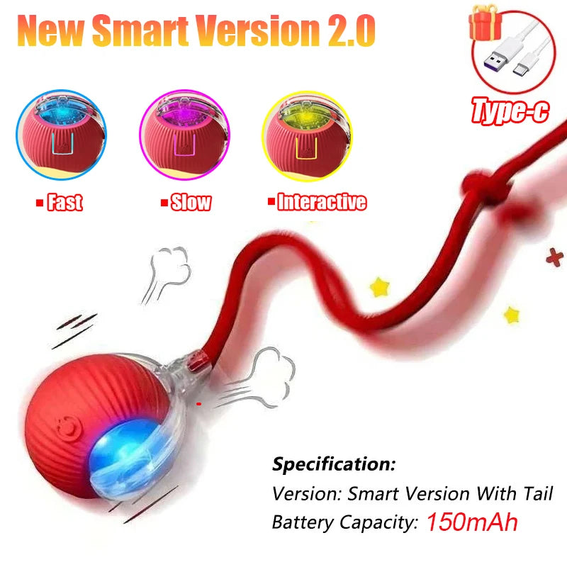 Pallina Interattiva Intelligente per Gatti – Gioco Elettrico Automatico Ricaricabile USB-C in Silicone e ABS con Effetto Coda e Movimento Antistacolo
