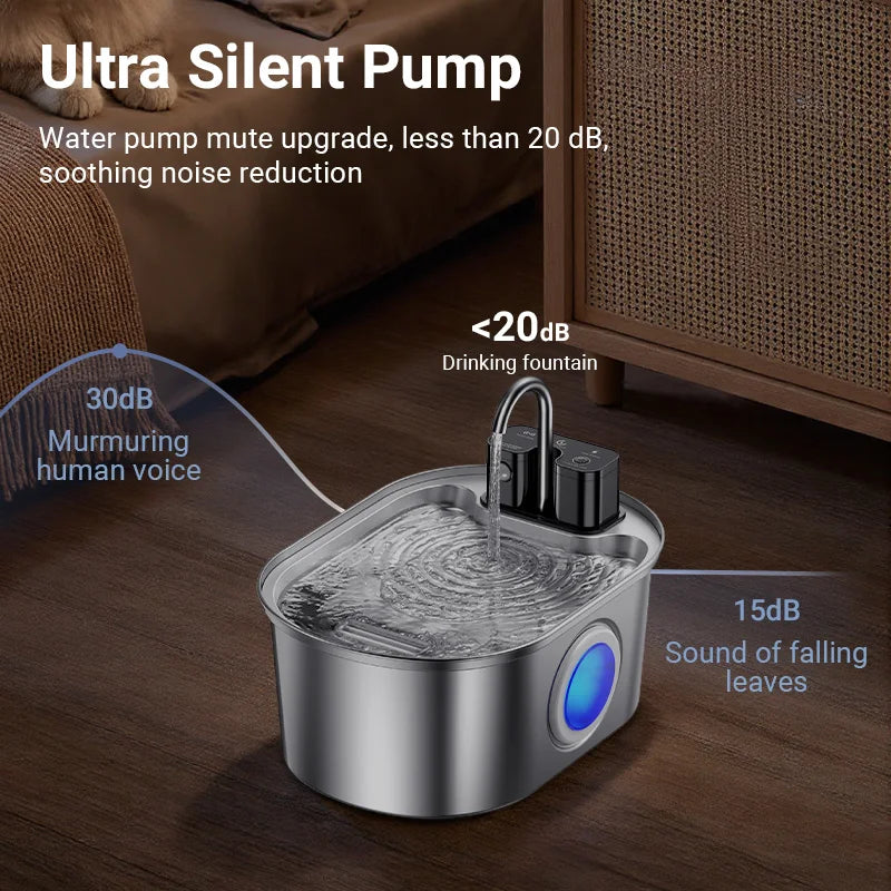 Fontanella Automatica per Cani e Gatti 3,2L in Acciaio Inox 304 con Sensore Intelligente, Batteria 4000 mAh e Tripla Modalità di Erogazione