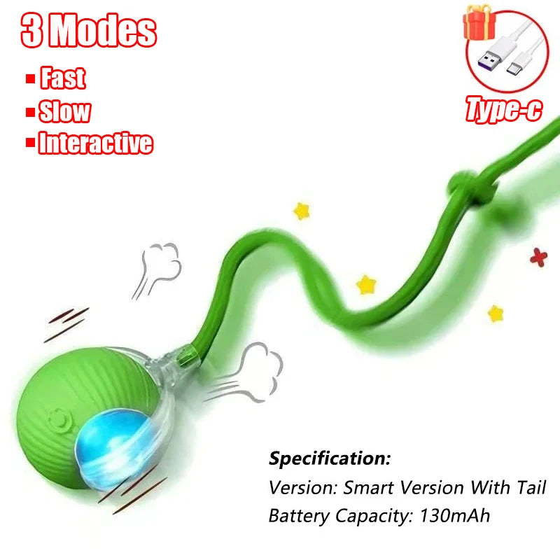 Pallina Interattiva Intelligente per Gatti – Gioco Elettrico Automatico Ricaricabile USB-C in Silicone e ABS con Effetto Coda e Movimento Antistacolo