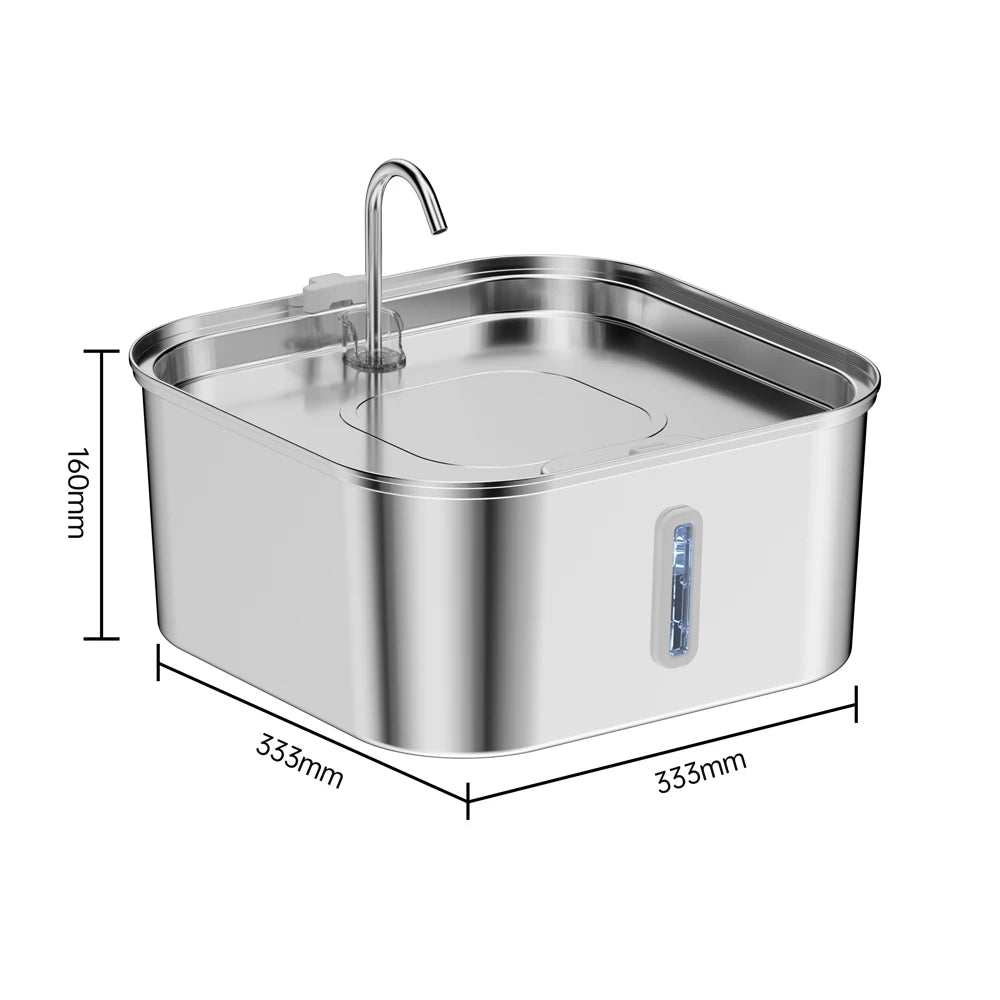 Fontanella per Cani e Gatti 14L in Acciaio Inox 304 con Filtro e Indicatore Livello Acqua