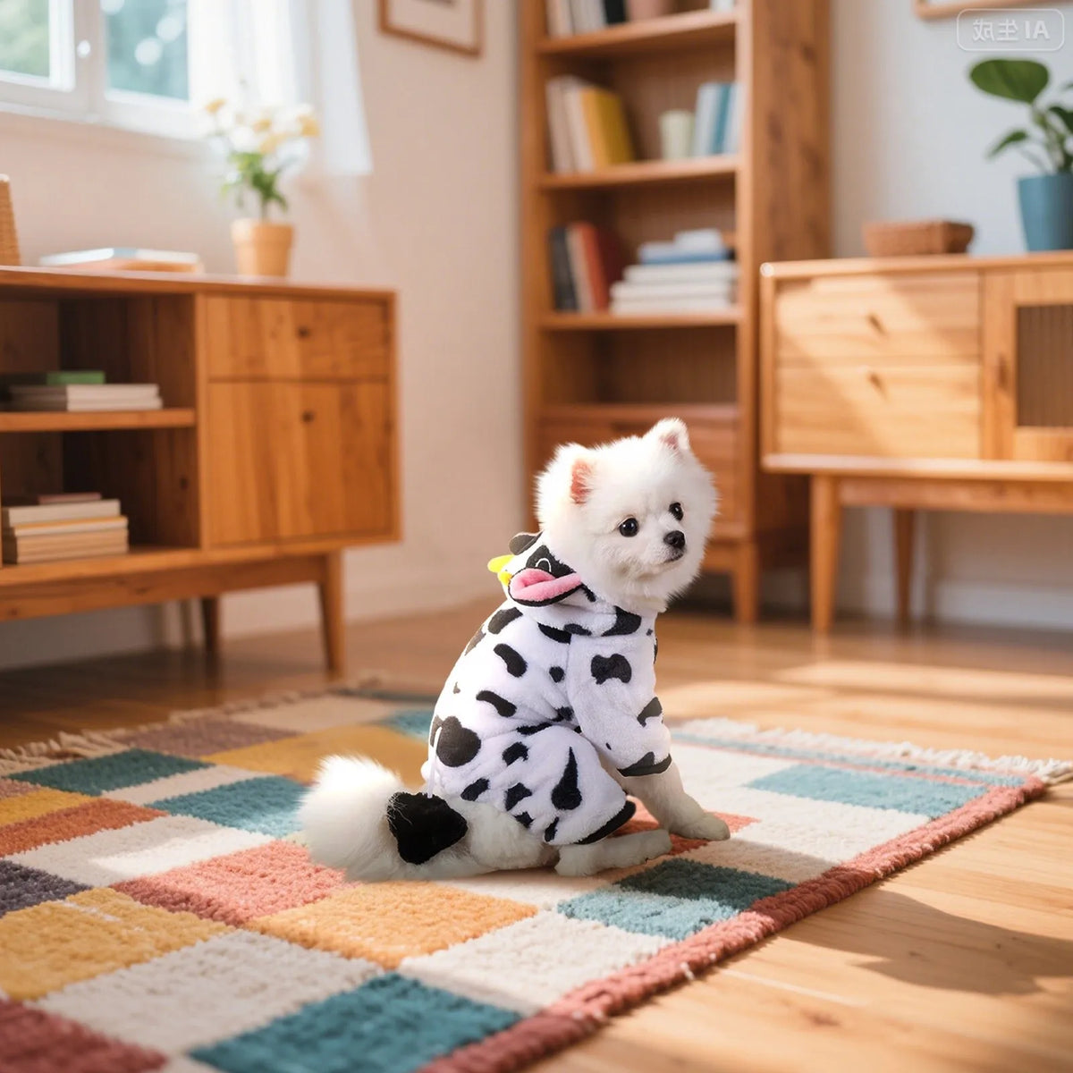 Costume Mucca per Cani – Tutina Calda in Peluche per Halloween e Natale