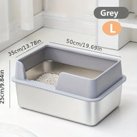 Lettiera per Gatti in Acciaio Inox con Pareti Alte Anti-Sabbia | Taglie S e L – Grey L