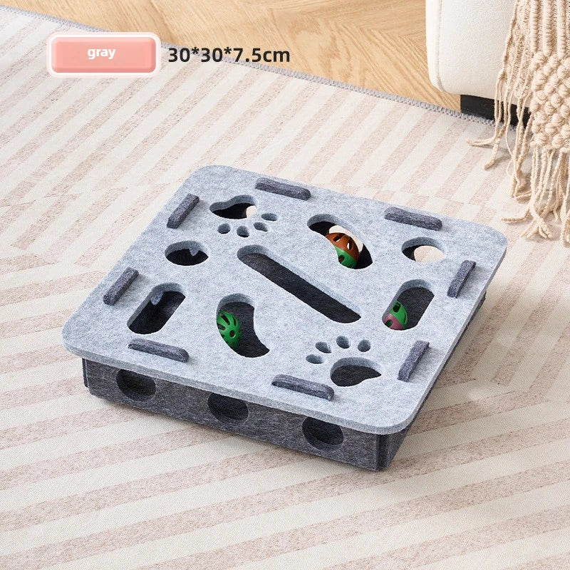 Cat Toy Felt Maze Box – Scatola Labirinto Interattiva in Feltro per Gatti, Gioco di Intelligenza con Fori "Dig Hole" e Palline con Campanello per Stimolazione Mentale del Gattino