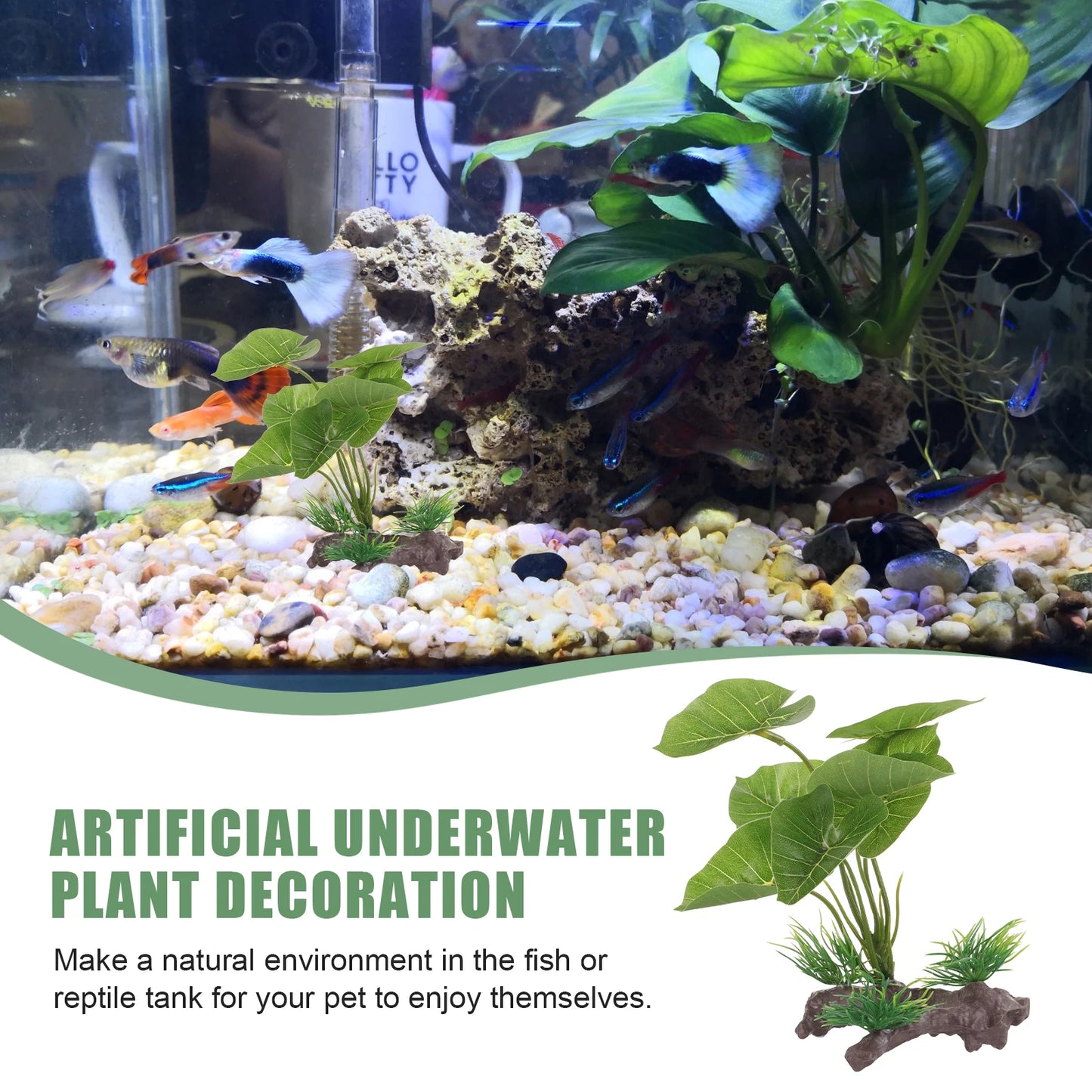 Bonsai Artificiale per Acquario – Pianta Decorativa in Plastica Effetto Realistico – Ornamento Subacqueo Erba Marina Vivida