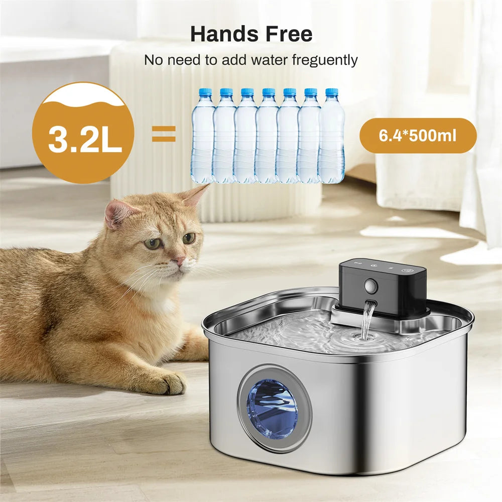 Fontanella Wireless per Gatti 3,2L in Acciaio Inox 304 con Sensore e Filtro