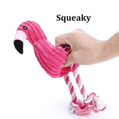Gioco Peluche per Cani con Squeaker e Corda | Fenicottero Interattivo