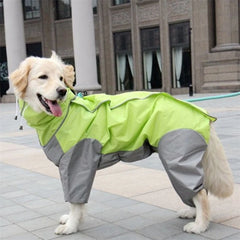 Impermeabile per Cani 4 Zampe con Cappuccio – Tuta Antipioggia per Cani Piccoli, Medi e Grandi – Green