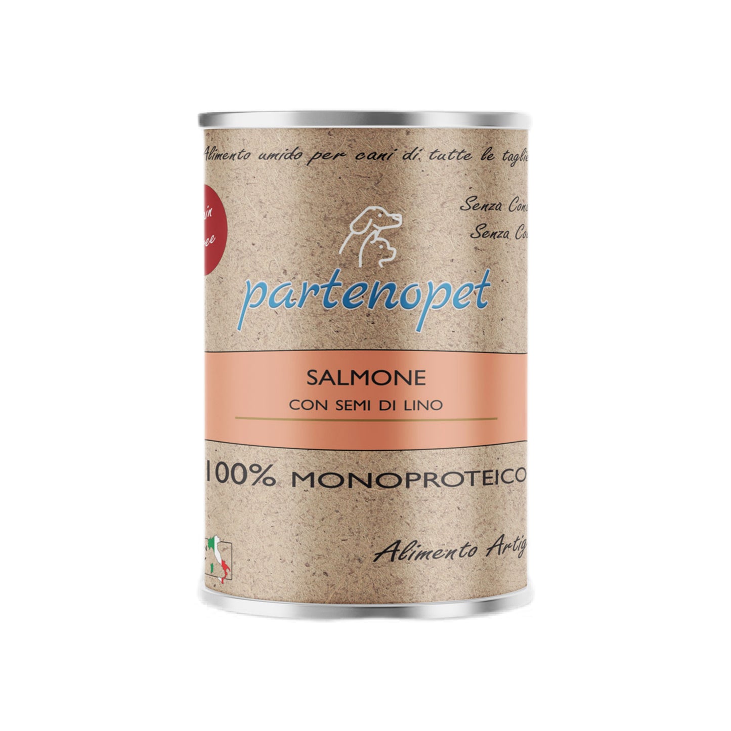 Partenopet Alimento Umido per Cani Monoproteico Grain Free Patè Salmone con Semi di Lino 400 g - Partenopet