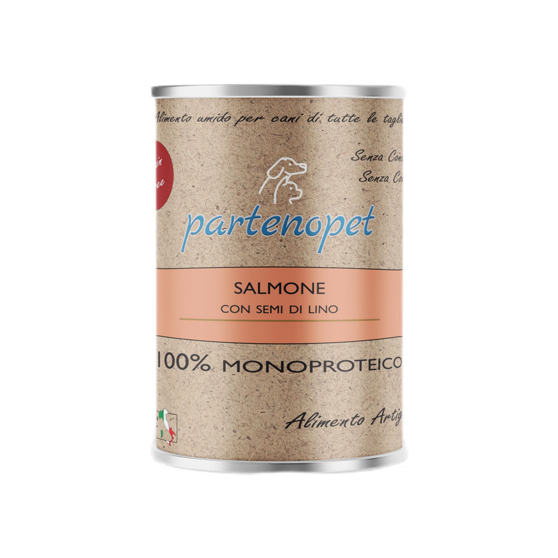 Partenopet Alimento Umido per Cani Monoproteico Grain Free Patè Salmone con Semi di Lino 400 g - Partenopet